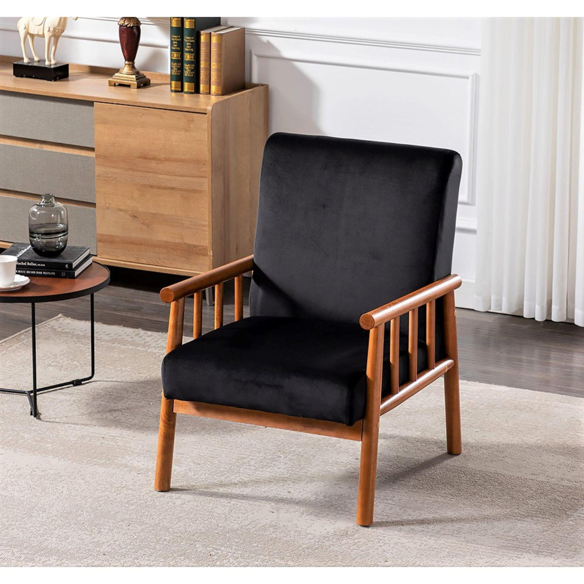 25'' Wide Classic Mid-Century Modern Arm Chair, Black