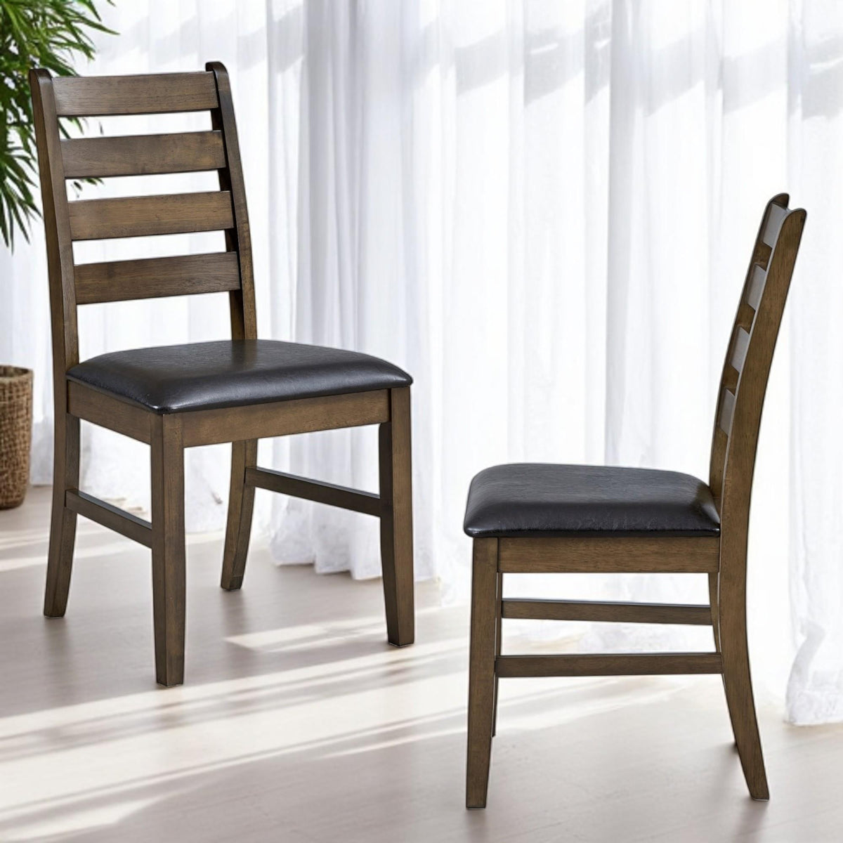 Aria Brown Synthetic Leather & Walnut Side Chair (Set of 2)