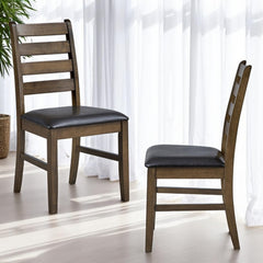Aria Brown Synthetic Leather & Walnut Side Chair (Set of 2)