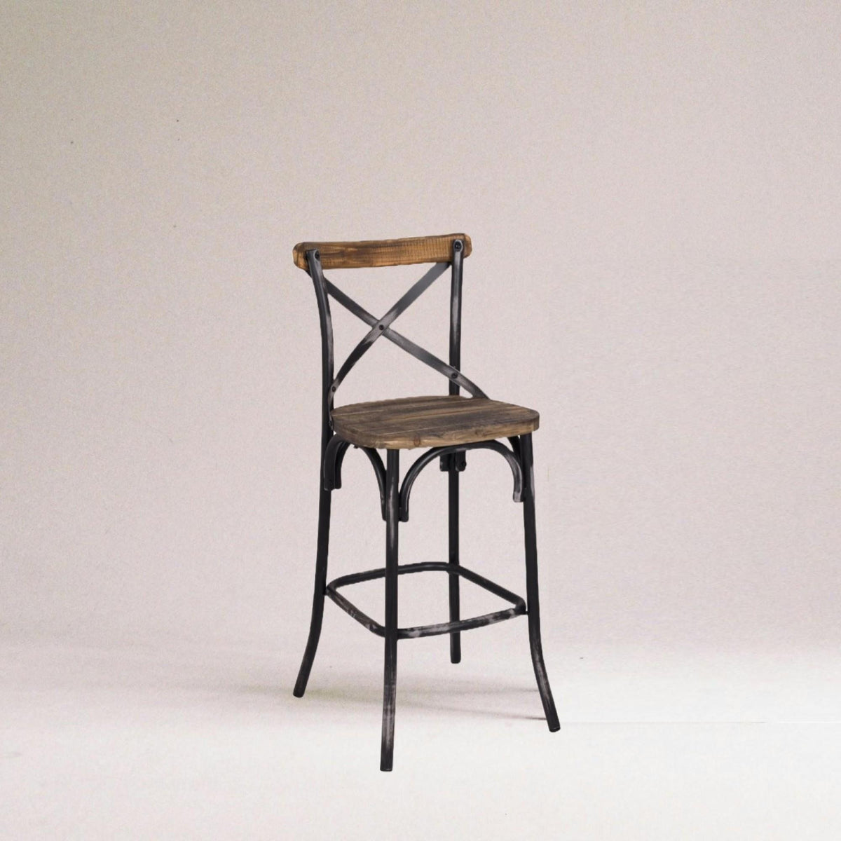 Antique Black Finish Metal Frame Vintage Style Bar Chair 1pc Wooden Seat Dining Furniture