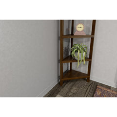 4-Shelf Tall Wood Corner Bookcase with Open Bookshelves, Walnut, 1PC