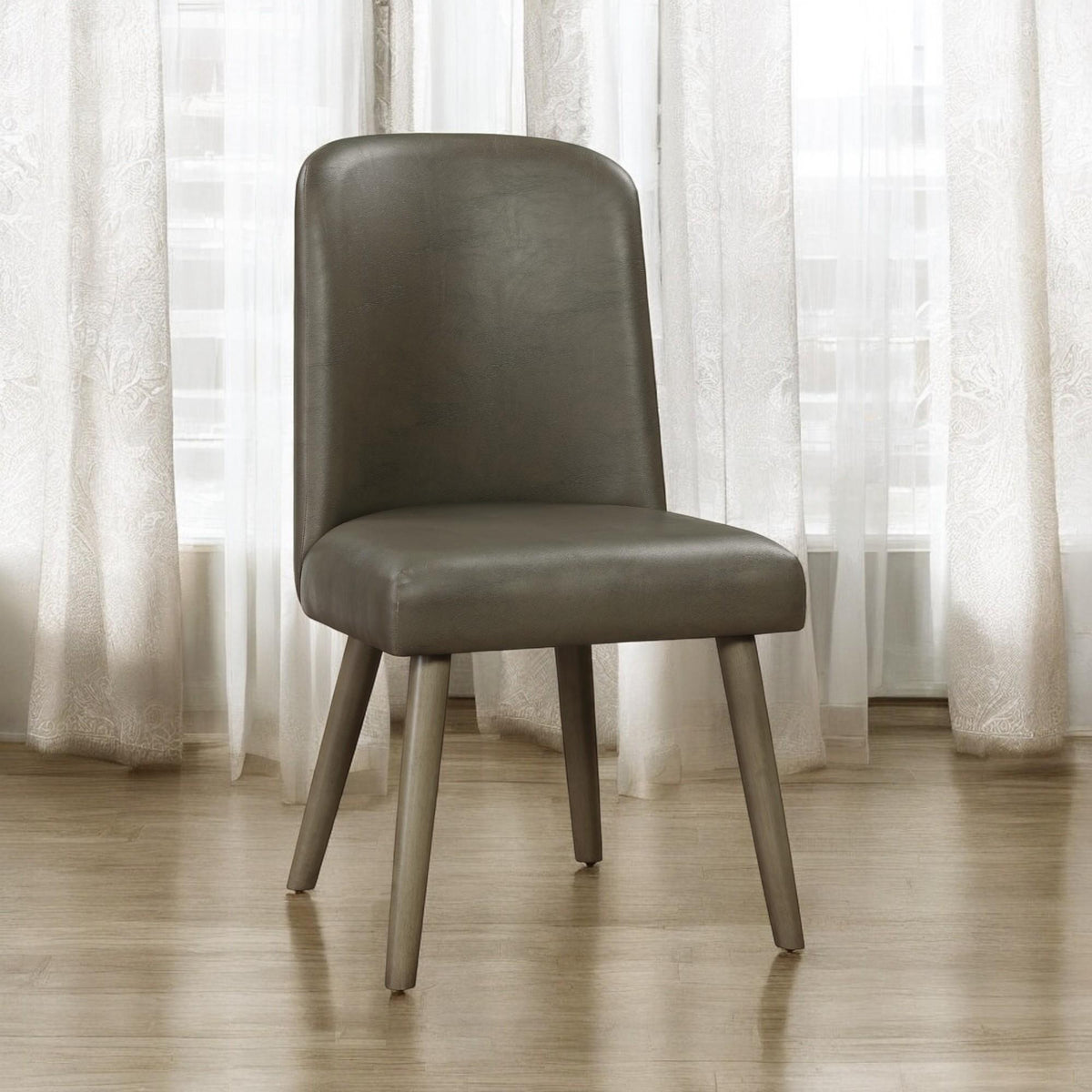 Artemis Gray Synthetic Leather & Gray Oak Finish Side Chair (Set of 2)