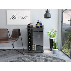Waltz Bar Cart,Two Shelves, Six Built-in Wine Rack, Four Casters -Espresso
