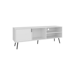 Oasis 63" Wide Tv Stand with One Cabinet, Three Open Shelves, Cable Management, Living Room, Tv Room White