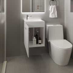 Crest Floating, Wide One-Door Cabinet Vanity, With Resin Sink And One Shelf, Bathroom Storage, White