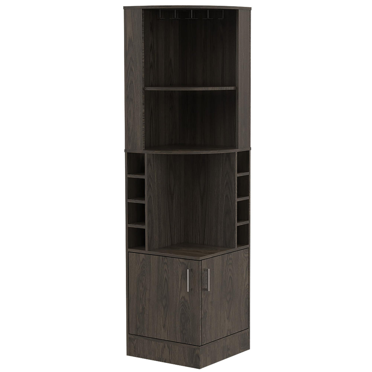 Dark Walnut 8-Bottle 2-Shelf Bar Cabinet