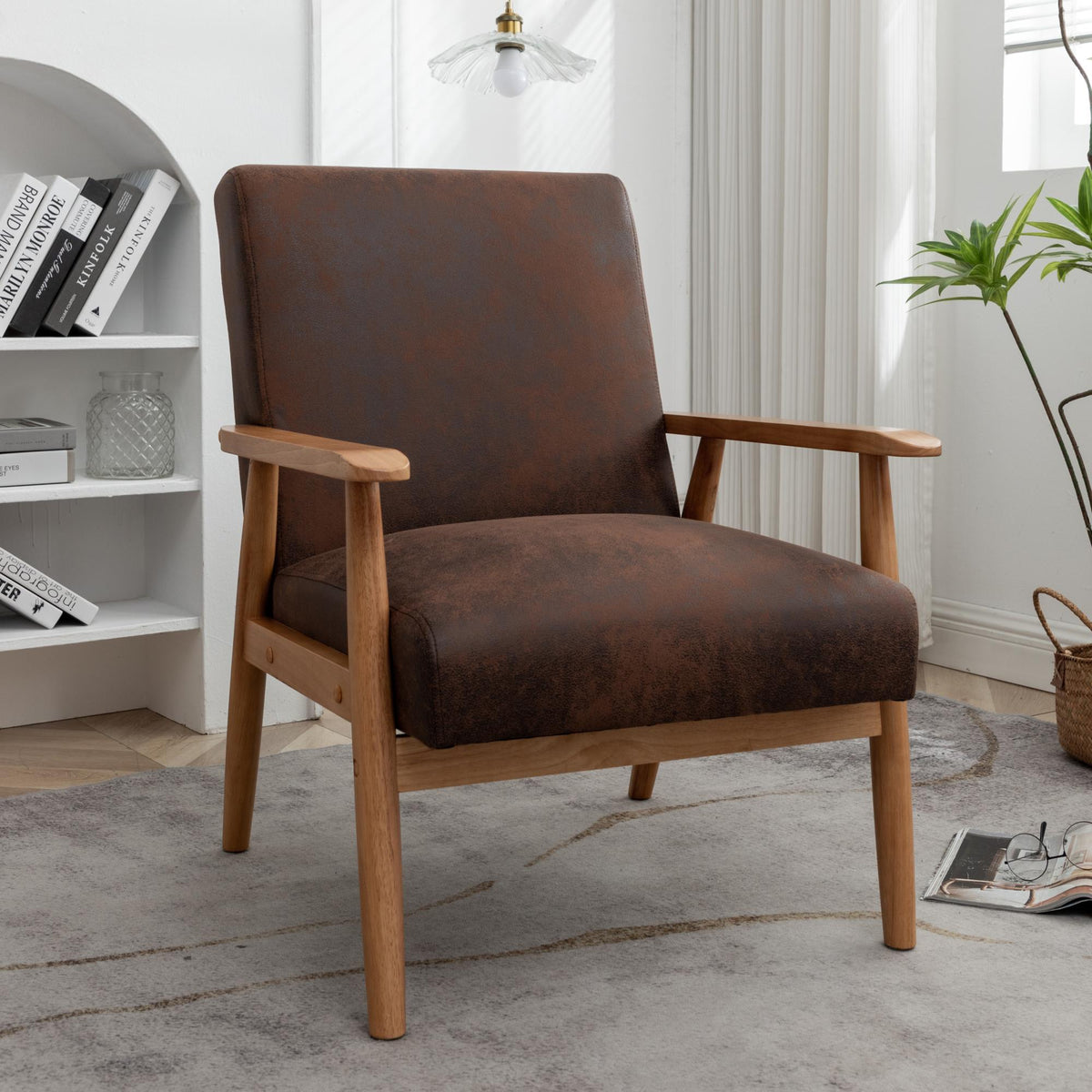 25.38'' Wide Classic Mid-Century Modern Arm Chair, Brown