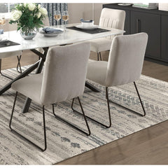 Modern Design Beige Fabric Upholstered Side Chairs 2pc Set, Tabular Black Finish Metal Legs Casual Dining Furniture