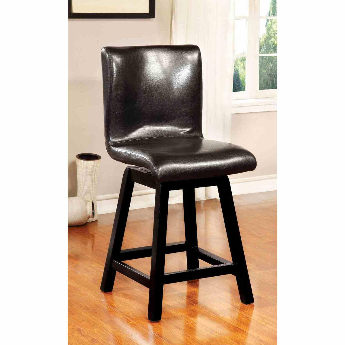 Contemporary Style 2pc Counter Height Chair Leatherette Upholstered Padded Seat Black Finish Dining Room