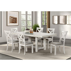 Contemporary 7pc Dining Set White Oak Table w Leaf 6x Side Chairs Cross Back Cushion Seat Chair