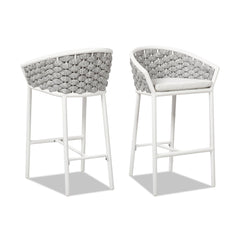 Chronos 27.5" Rope Barrel Low Back Patio Counter Stool, Set of 2, Optic White Acrylic