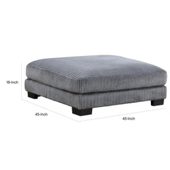 Story 45 Inch Ottoman, Attached Seat Cushion in Gray Corduroy Fabric, Wood