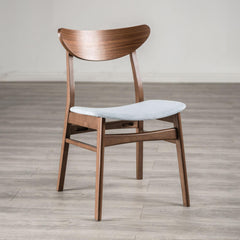 Mid-Century Modern 2pc Side Chair Angled Legs Padded Seat Curved Panel Back Walnut And Light Gray Finish