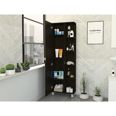 Iphigenia Mirror Linen Cabinet, Four Interior Shelves, Five External Shelves -Black