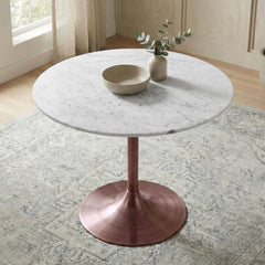 Infinity 36 inch Wide Genuine Marble and Iron Contemporary Dining Table in White/Antique Copper