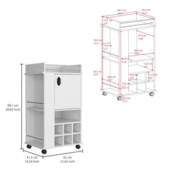 Fable Bar Cart with Cabinet, 6 Built-in Wine Rack and Casters