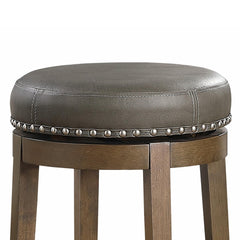 Utopia 25 Inch Swivel Counter Stool Gray Round Faux Leather, Brown, Set of 2