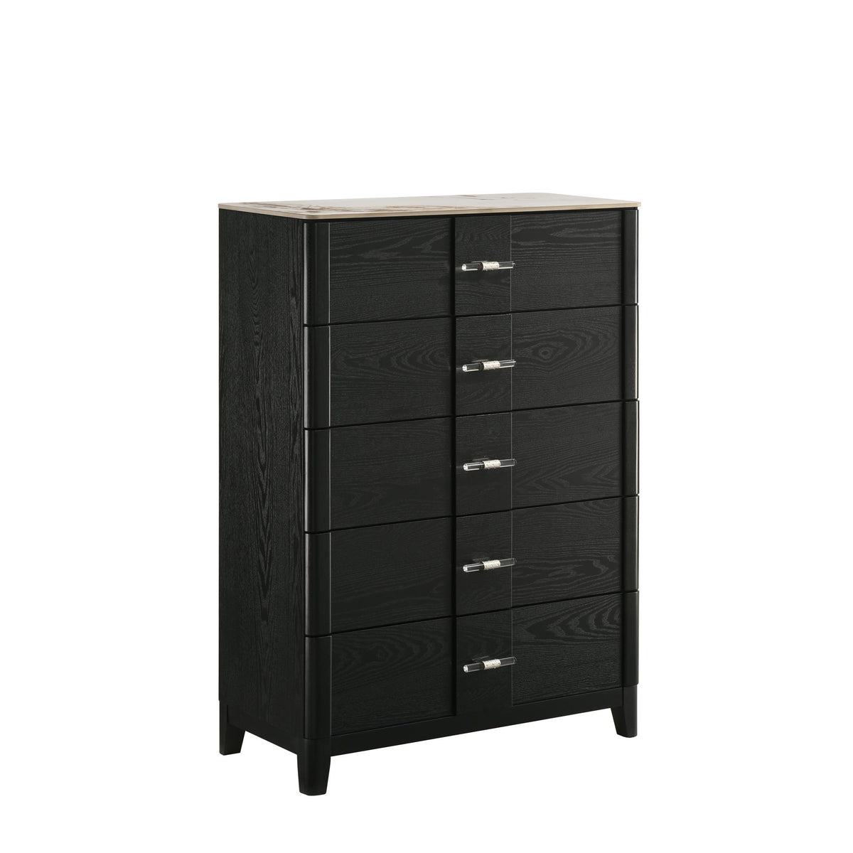 Mars Modern Chest with Sintered Stone Top, Deep Storage Drawers, Acrylic Bar Pulls, and Black Wood-Grain Finish