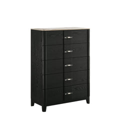 Mars Modern Chest with Sintered Stone Top, Deep Storage Drawers, Acrylic Bar Pulls, and Black Wood-Grain Finish
