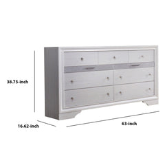 Armageddon Dresser with 7 Drawers and 2 Jewelry Drawer, White and Silver