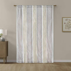 Celestia Printed Curtain Panel with Tufted Stripe and Lining White/Brown 50x84"