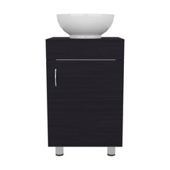Aegisthus 18" Wide Free Standing One Door Vanity, With Vessel Porcelain Sink, Bathroom Storage, Black