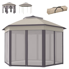 13' x 13' Pop Up Gazebo Hexagonal Canopy Shelter with 6 Zippered Mesh Netting for Patio Backyard Garden Wedding Party