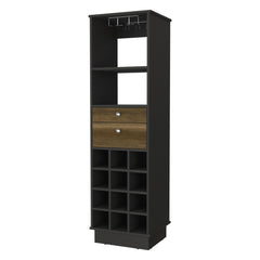 Wenge and Walnut 12-Bottle 2-Drawer 1-Shelf Bar Cabinet