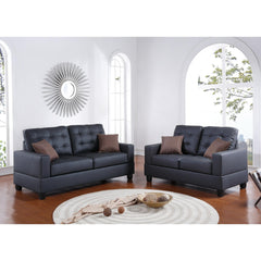 Living Room Furniture 2pc Sofa Set Black Faux Leather Tufted Sofa Loveseat w Pillows Cushion Couch
