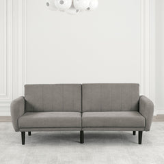 Contemporary Converts to Bed Gray 1pc Futon Sofa Channeled Tufted Back Soft Track Arm Couch W USB
