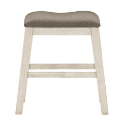 Antique White Finish Set of 2 Counter Height Barstool Brown Textured Fabric Upholstered Nailhead Trim Casual Dining Furniture