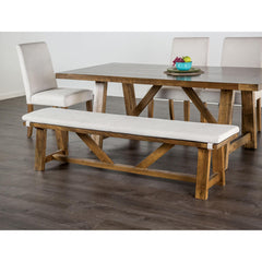 Modern Upholstery Bench With Cushion Rustic Style Trestle Base Upholstered Seat Brown And White Finish
