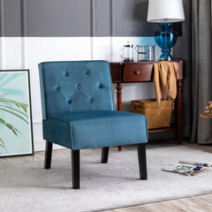 Venus 53" 2Piece Living Room Armless Button Tufted Pattern Accent Chair with Velvet Fabric and Premium High Density Foam Cushion, Blue