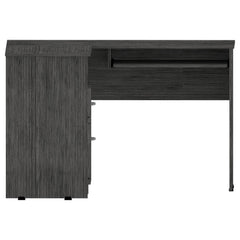 Iphigenia L-Shaped Desk, Keyboard Tray, Two Drawers, Single Open Shelf -Smokey Oak