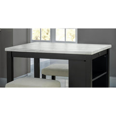 Black Dining Table Storage Side Shelves 2x Stools High Gloss Table Top White / Ivory 3pc Dining Set