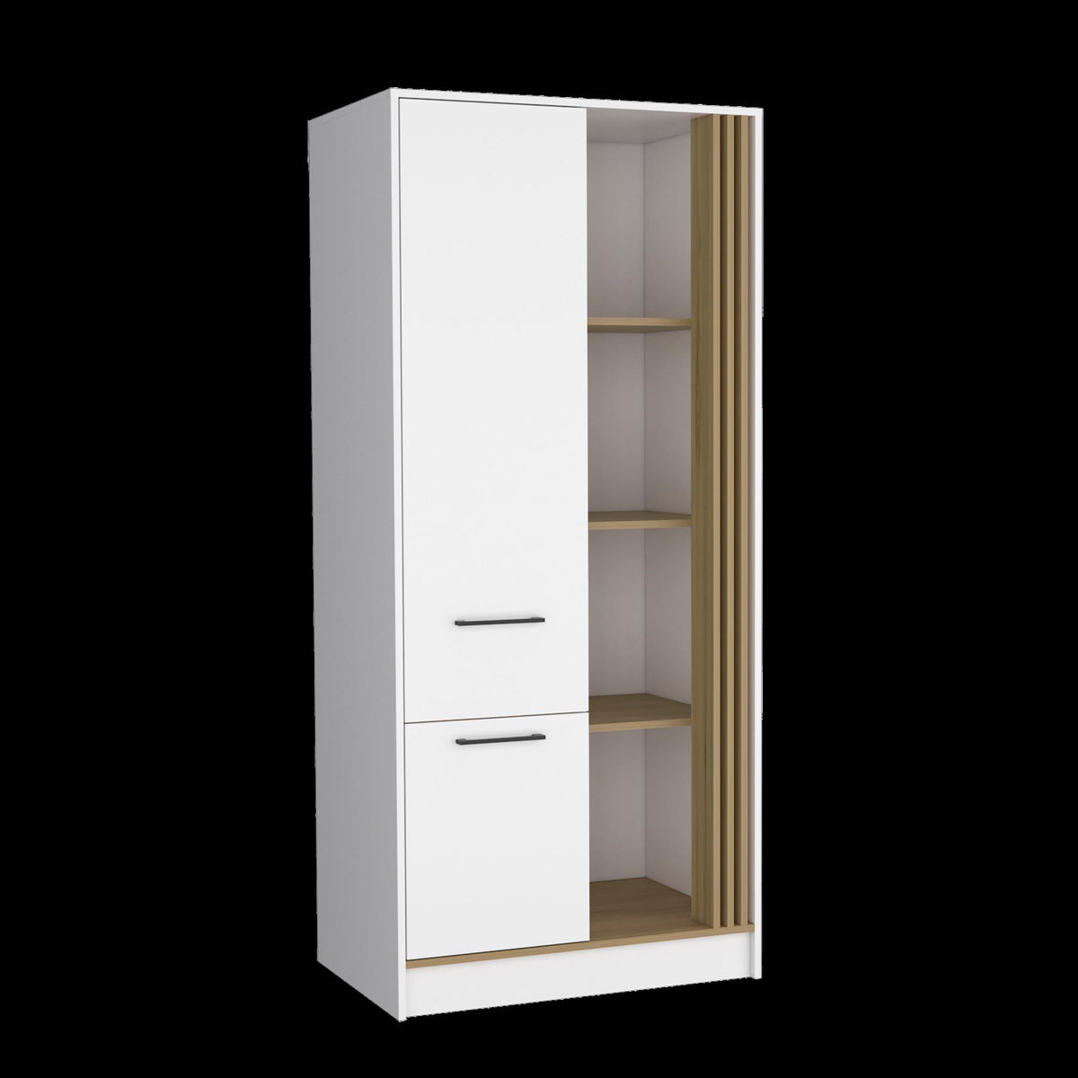 Rhea Armoire with One Door for Interior Storage with Hanging Rod, 4 Open Shelves and, One Drawer, Freestanding Wardrobe