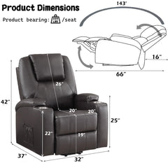 Brown Leather Recliner Aire w/Power Lift & Massage