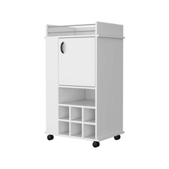 Apex 1-Door Bar Cart with Wine Rack and Casters White