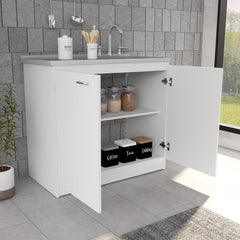 Pandora Sink, Double Door Cabinet, Two Shelves, White