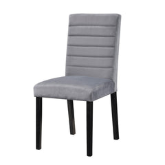 Tale 18 Inch Side Dining Chairs Set of 2, Channel Tufted Gray Velvet, Black Wood
