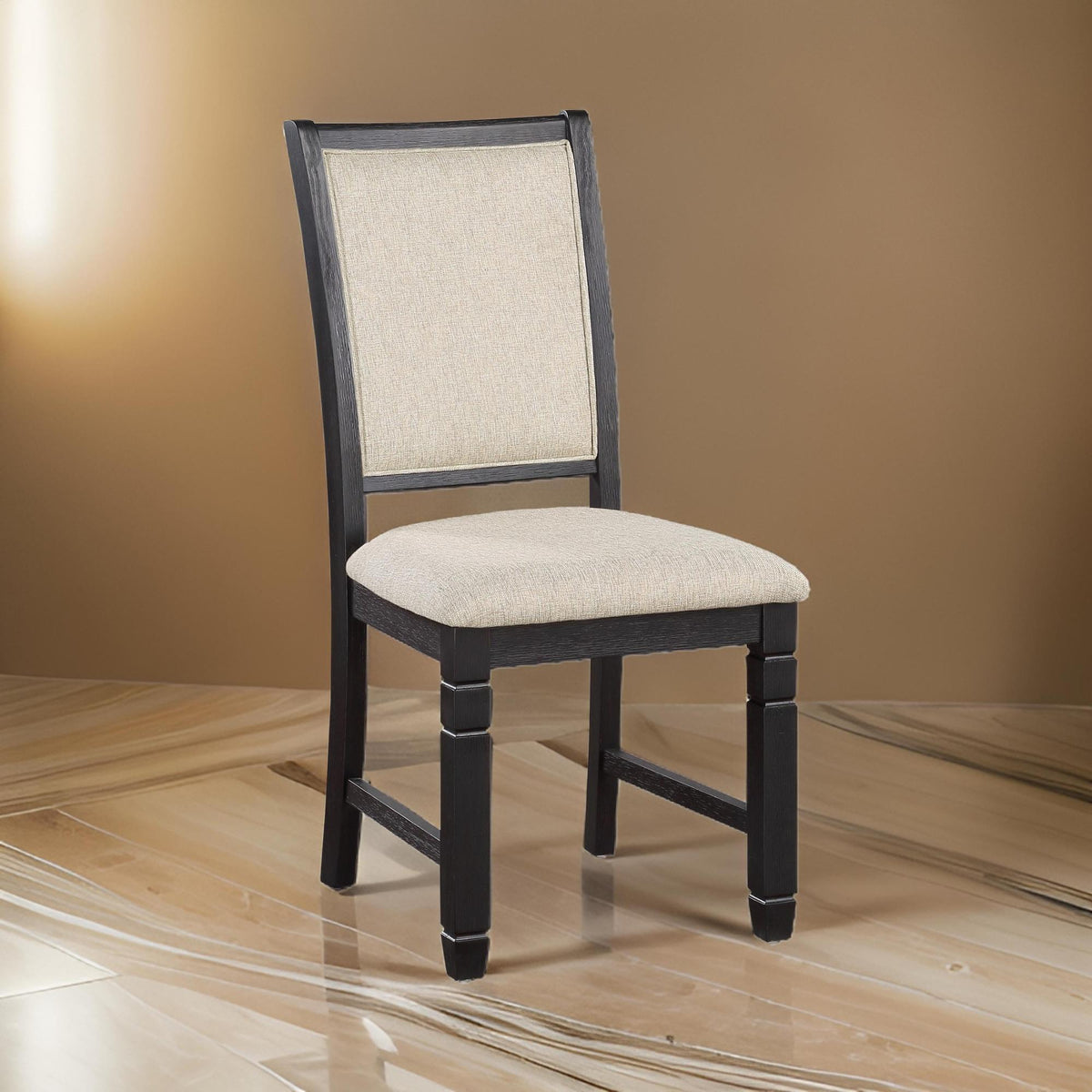 Dionysus 24 Inch Side Dining Chairs Set of 2, Cushioned Seat, Curved Back, Black, Beige