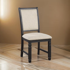 Dionysus 24 Inch Side Dining Chairs Set of 2, Cushioned Seat, Curved Back, Black, Beige