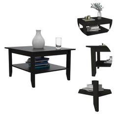 Halo Coffee Table, One Shelf, Four Legs -Black