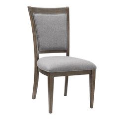 Transitional Brown Gray Side Chairs Set of 2, Fabric Upholstery Seat Back Wooden Dining Furniture