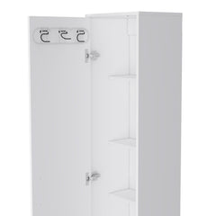 Storage Cabinet 71" H, Five Internal Shelves, Three Broom Hangers, White