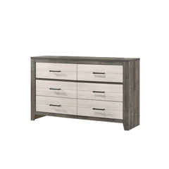 1pc Dresser Two-tone Finish Convenient Bedside Storage Six Drawers Metal Pull Handle Gray Beige