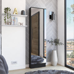 Clytemnestra Xl Shoe Rack, Mirror, Five Interior Shelves, Single Door Cabinet -Black