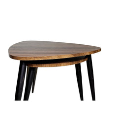 Contemporary Nesting Tables 2pc Set Metal And Solid Wood With Space Saving Design Natural / Black