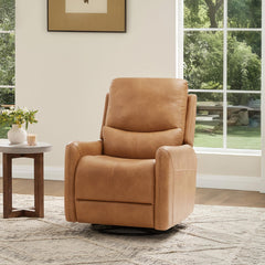 Chronicle 30" Swivel Power Recliner Arm Chair Saddle Brown Faux Leather