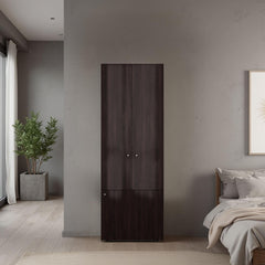 Home 3 Door Closet System with Hanging Rod for clothes and interior Shelves, Manufactured Wood Freestanding Bedroom Storage, Utility Room or Laundry Room Furniture, Stained Walnut